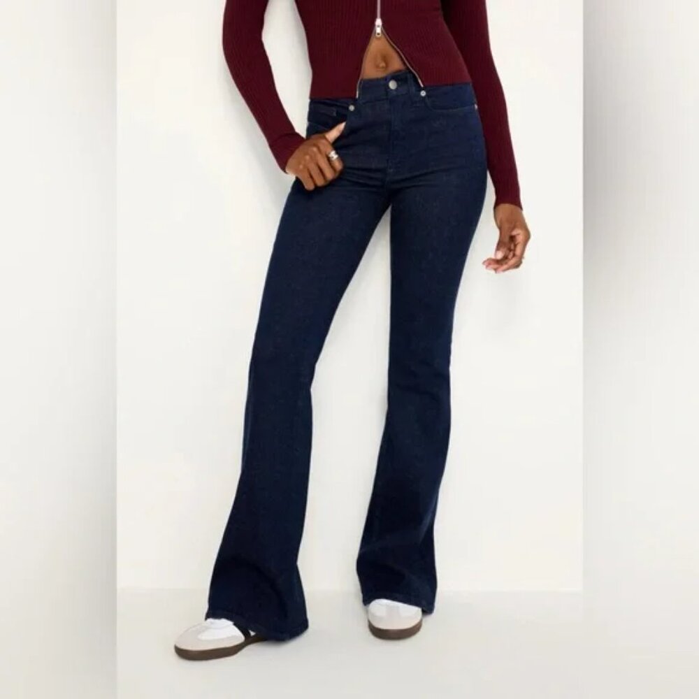 Good American Always Fits Dark Blue Flare Jeans
